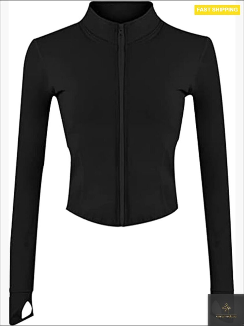 Cropped Zip Up Workout Jacket Athletic Track Top Slim Fit Thumb Holes